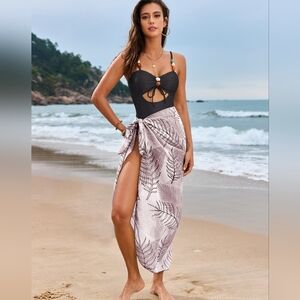 6810 Cutout Bead Detail One-Piece Swimwear Cover-Up Swim Set In Black